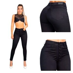 Gods Blessing‎ colombian up  Black High Rise Skinny Button Fly Jean 10